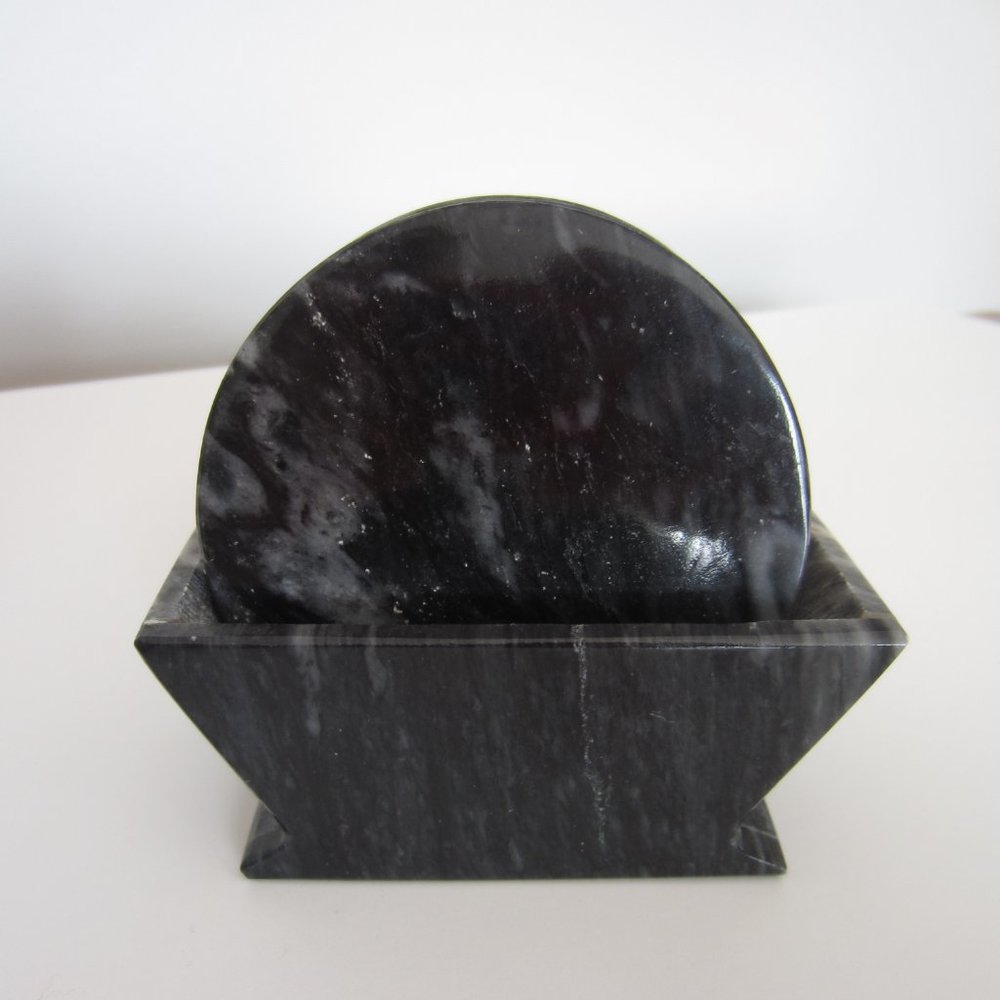 6 Black Marble Coasters, Handmade in Mexico
